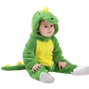 Baby Green Dinosaur Onesie Costume Plush Hooded Romper Pajamas NWT
